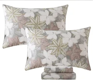 FADFAY Cal King Sheets Set Percale Cotton Leaves Bed Sheets Deep Pocket Fitted Sheet, Luxury Vintage Leaves Printed Shabby Bedding, Super Soft Crisp & Cool,4pcs