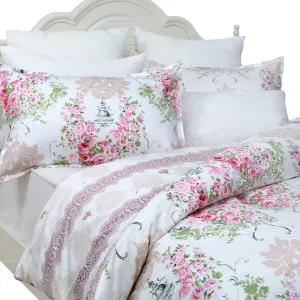 FADFAY Pink Rose Floral Duvet Cover Set 100% Cotton Girls Bedding with Hidden Zipper Closure 3 Pieces, 1duvet Cover & 2pillowcases,King/California King Size