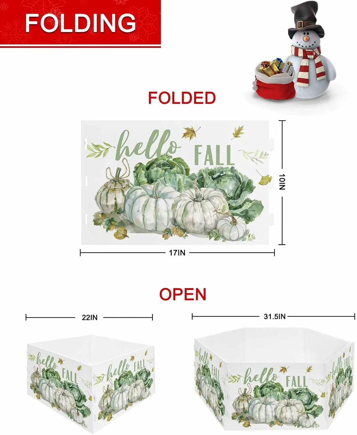 Fall White Pumpkin Christmas Tree Collar Tree Box Stand Cover,Thanksgiving Plants Green Cabbage Artificial/Pencil/Silm/Skinny Tree Ring 4 Packs Collapsible Tree Skirt for Christmas Xmas Tree,17"x10"