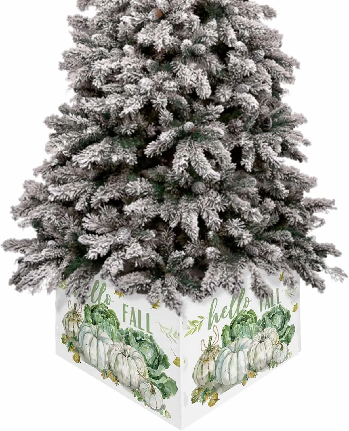 Fall White Pumpkin Christmas Tree Collar Tree Box Stand Cover,Thanksgiving Plants Green Cabbage Artificial/Pencil/Silm/Skinny Tree Ring 4 Packs Collapsible Tree Skirt for Christmas Xmas Tree,17"x10"