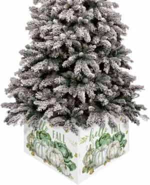 Fall White Pumpkin Christmas Tree Collar Tree Box Stand Cover,Thanksgiving Plants Green Cabbage Artificial/Pencil/Silm/Skinny Tree Ring 4 Packs Collapsible Tree Skirt for Christmas Xmas Tree,17"x10"