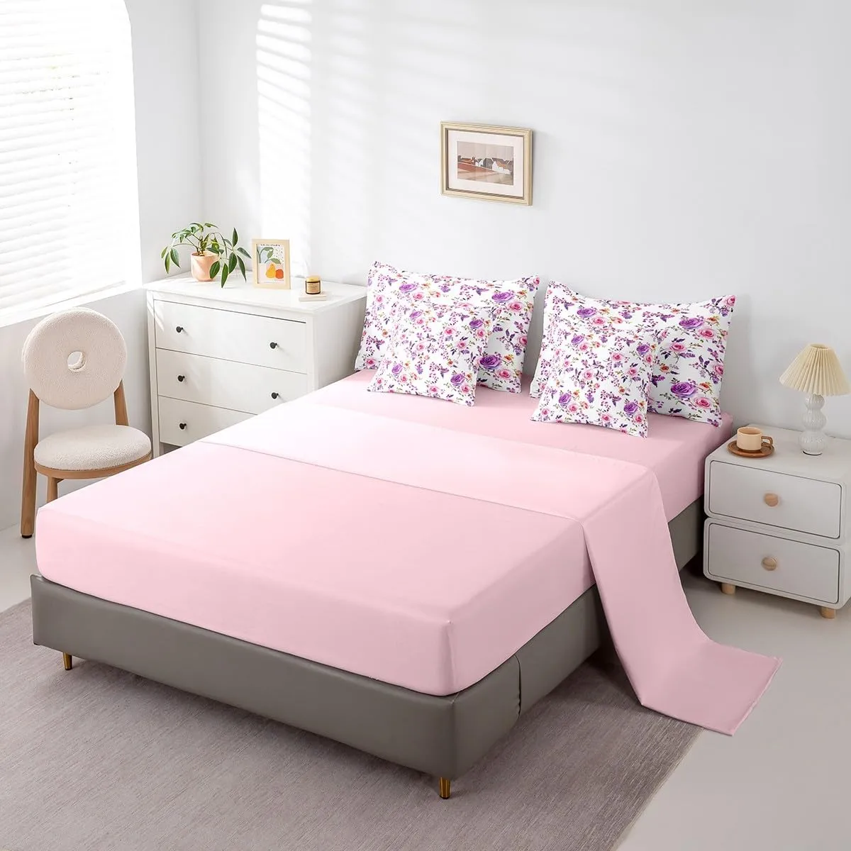 Feelyou Rose Bed Set for Kids Boys Girls Full Size Romantic 7 Pieces Beeding Set Ultra Soft Rose Floral Flower Bed in a Bag with Comforter, Sheets, Pillowcases Garden Flower