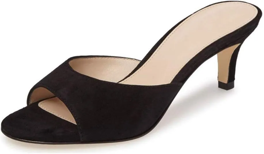 Fericzot Low Heel Mules Slip on Kitten Peep Toe Sandals Dress Pump Slides Backless Slingback Summer Slipper for Women