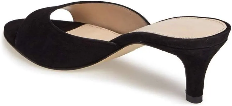 Fericzot Low Heel Mules Slip on Kitten Peep Toe Sandals Dress Pump Slides Backless Slingback Summer Slipper for Women