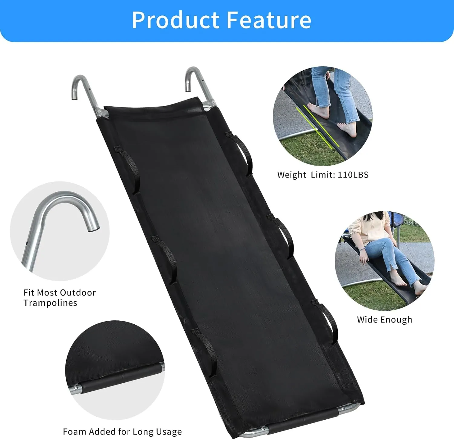 FirstE Trampoline Slide, Width 22 Inch Slide Ladder with Strong Tear Resistant Fabric, Easy to Install Universal Accessories Sturdy Bounce Slider for Climb Up, Slide Down (67" Length)