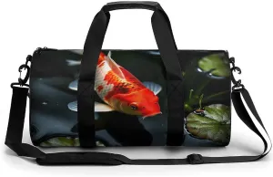 Fish in Pond Sport Gym Duffle Travel Bag for Women Men Overnight Weekender Bag with Shoe Compartment,Wet Pocket, 17.7in/9in/9in, style-25