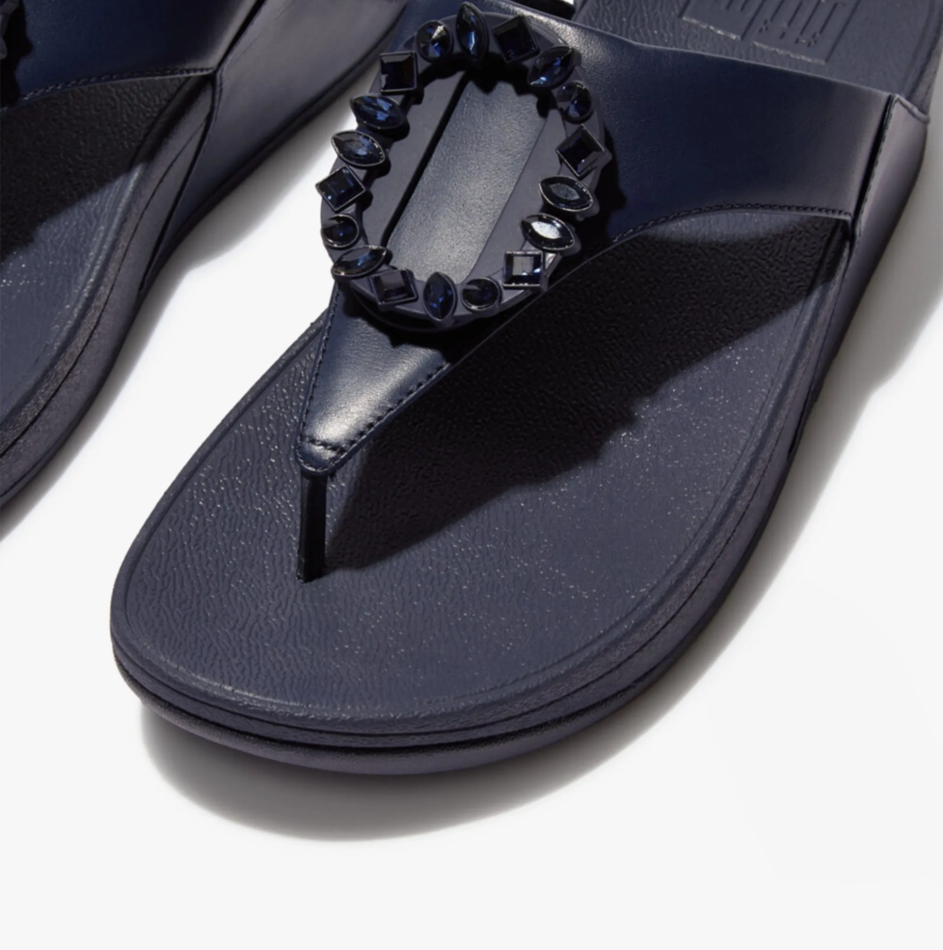 FitFlop LULU CRYSTAL Womens Toe-Post Sandals Stone Midnight Navy