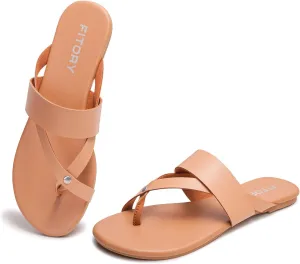FITORY Womens Flat Sandals With Casual Fashion Slides and Flip Flops Split Toes Style for Lady Summer Size 6-11