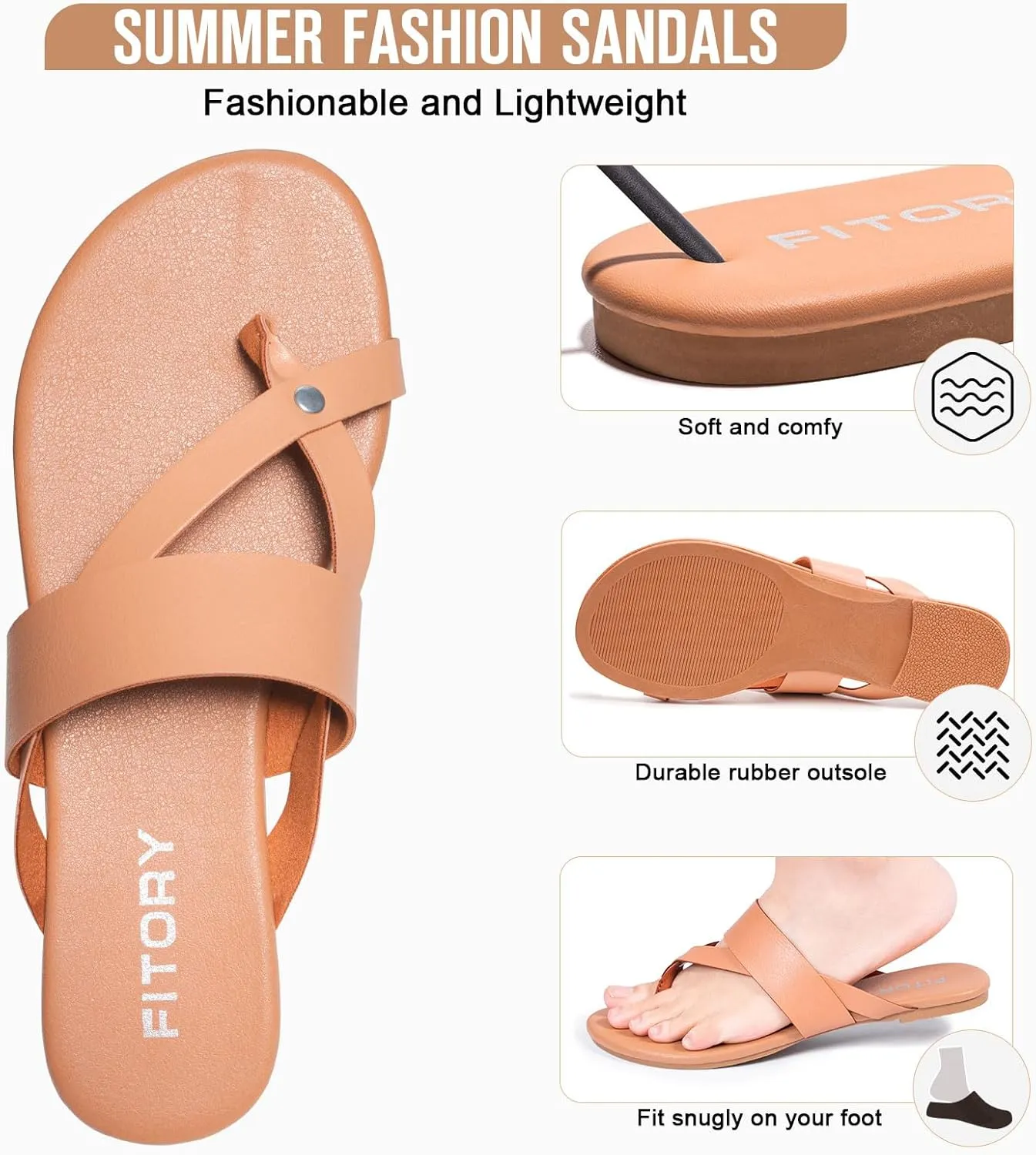FITORY Womens Flat Sandals With Casual Fashion Slides and Flip Flops Split Toes Style for Lady Summer Size 6-11