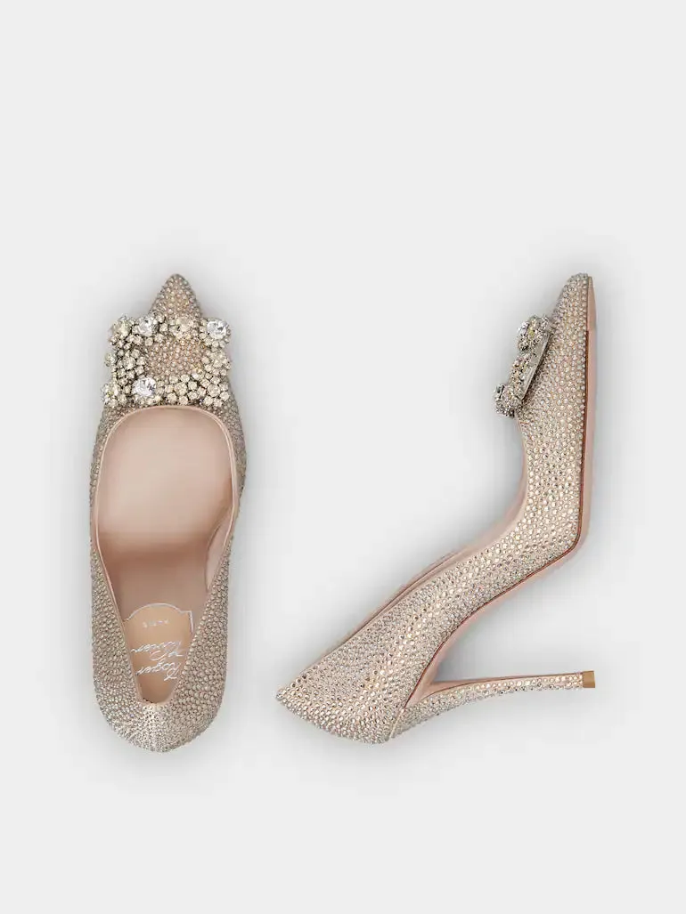 Flower Strass Buckle Allover Strass Pumps in Satin