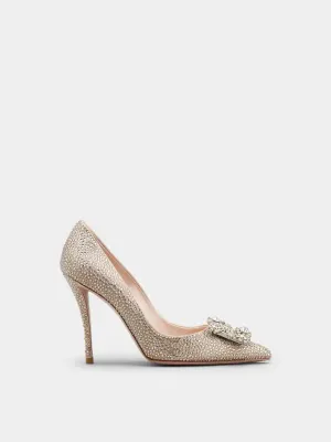 Flower Strass Buckle Allover Strass Pumps in Satin