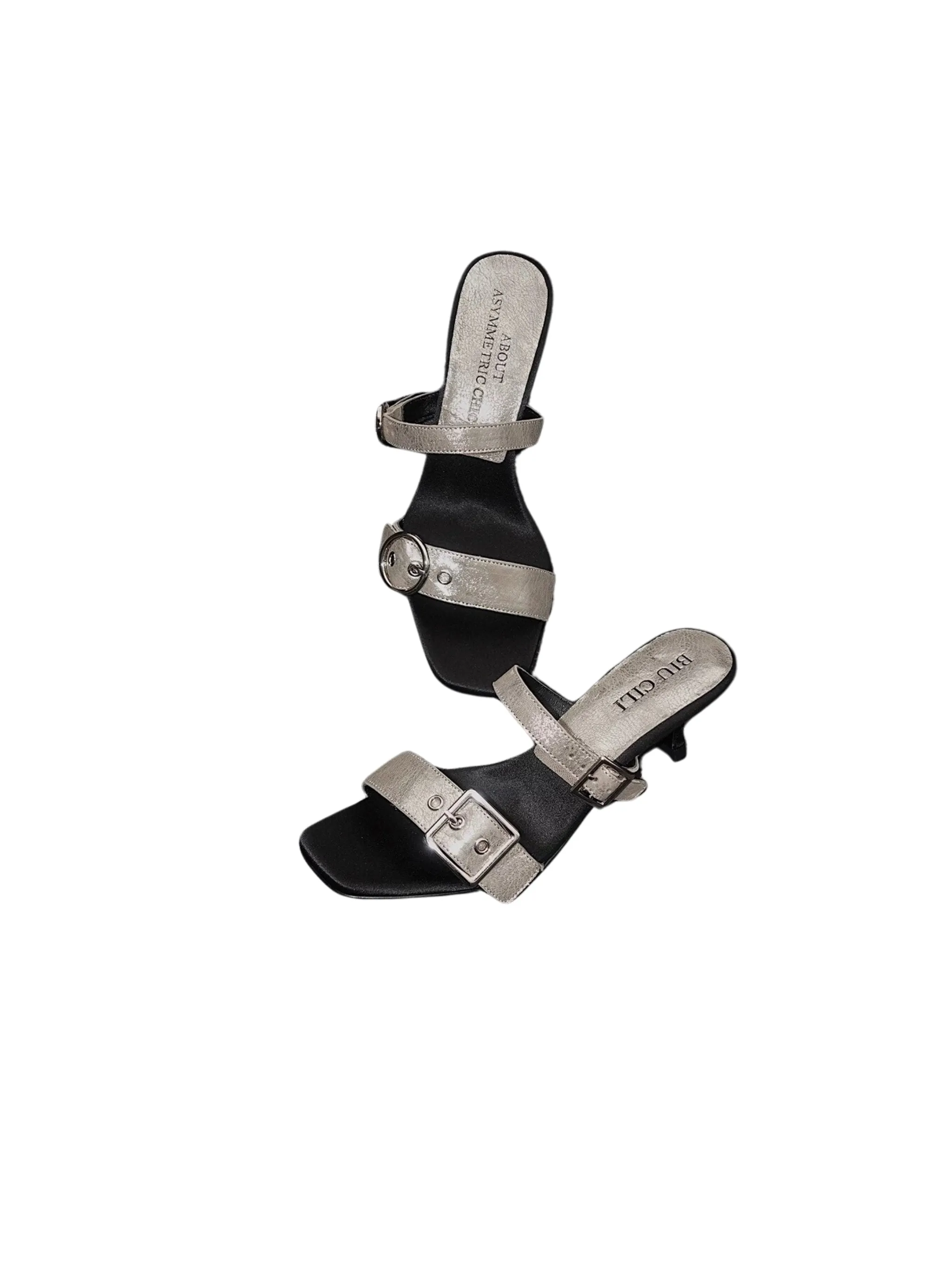 Flowing Romance Asymmetric Minimalist Buckle Strap Mid Heel Sandal