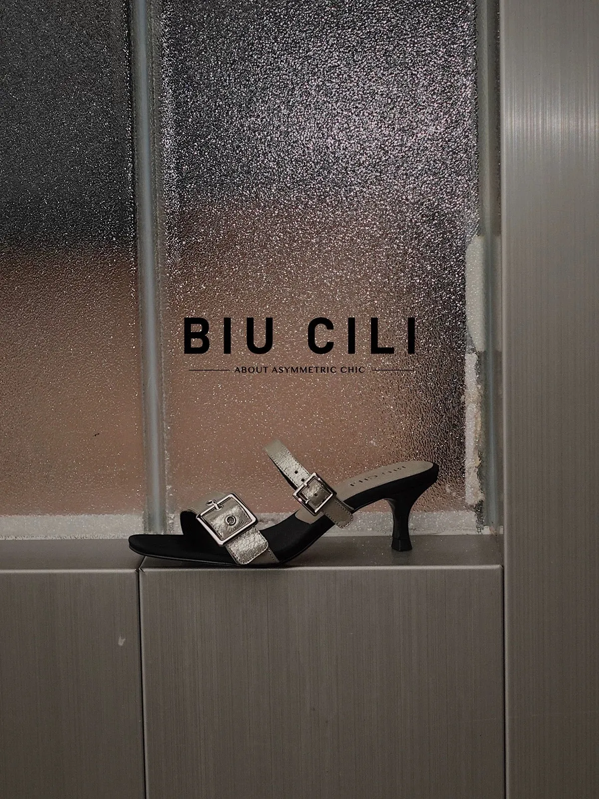 Flowing Romance Asymmetric Minimalist Buckle Strap Mid Heel Sandal