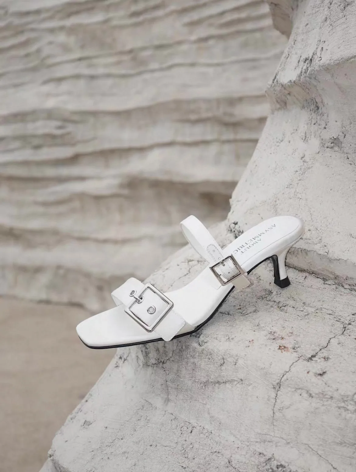 Flowing Romance Asymmetric Minimalist Buckle Strap Mid Heel Sandal