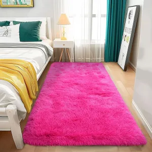 Fluffy Rug Runner 2x4, Super Soft Hot Pink Bedside Runner, Non-Slip Hallway Decor