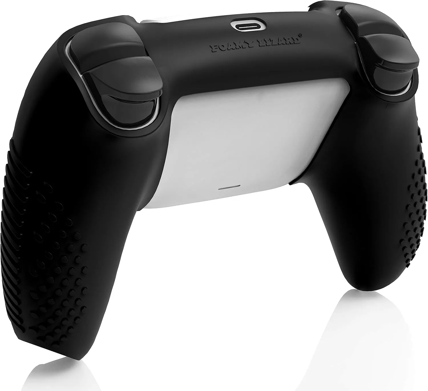Foamy Lizard SensePro PS5 Controller Skin | Dock Compatible, Soft Flat Anti-Slip Studded Silicone Gel Grip Cover for PlayStation 5 Dualsense, Rubber Protector Plus 8 Raised Thumb Grip Caps (Black)
