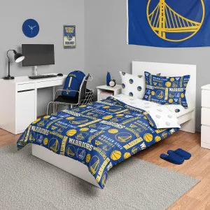 FOCO Golden State Warriors NBA Team Color Bed in a Bag Comforter Bedding 5 Piece Set - Twin