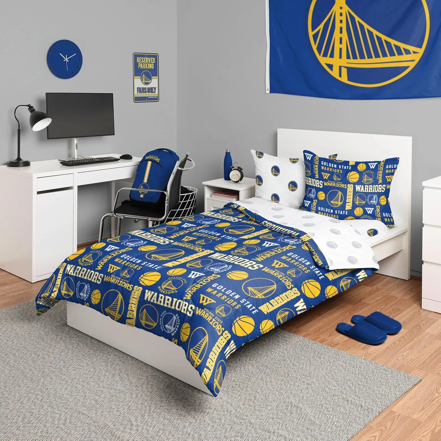 FOCO Golden State Warriors NBA Team Color Bed in a Bag Comforter Bedding 5 Piece Set - Twin
