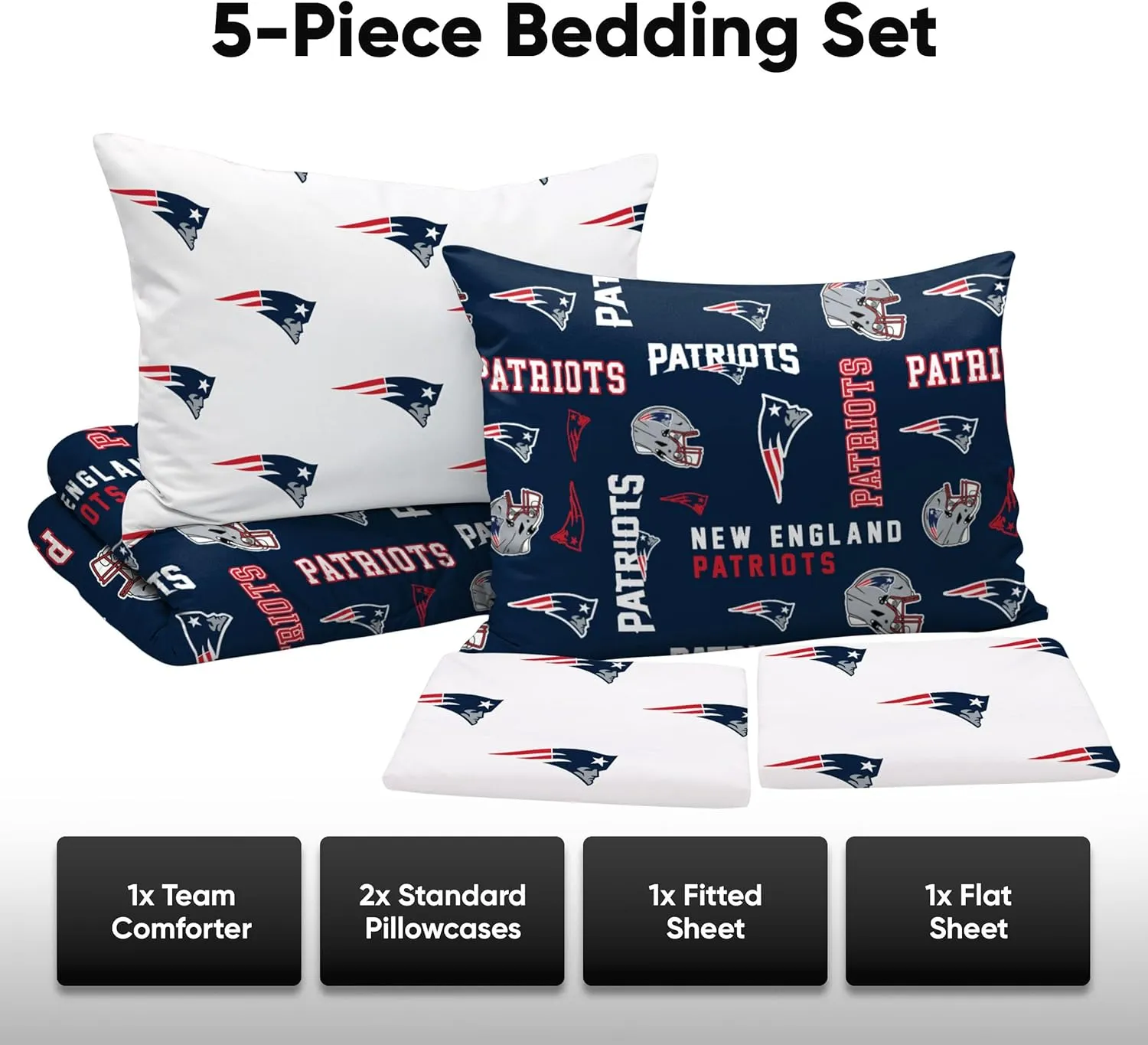FOCO NFL Team Logo Bed in a Bag Comforter Sheets Pillow Cases Bedding 5-Piece Set