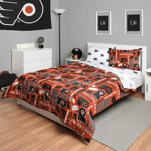 FOCO Philadelphia Flyers NHL Team Color Bed in a Bag Comforter Bedding 5 Piece Set - Full