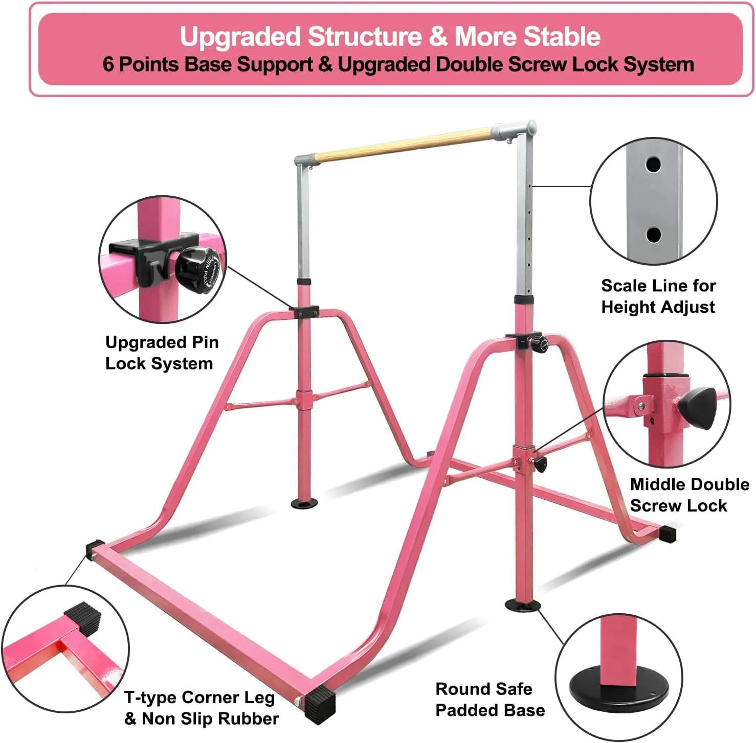 Foldable & Moveable Gymnastics Horizontal Bar with Rings,3’to 5’Adjustable Height Expandable Junior Kip Bar for Home,Indoor Gym Equipment for Kids