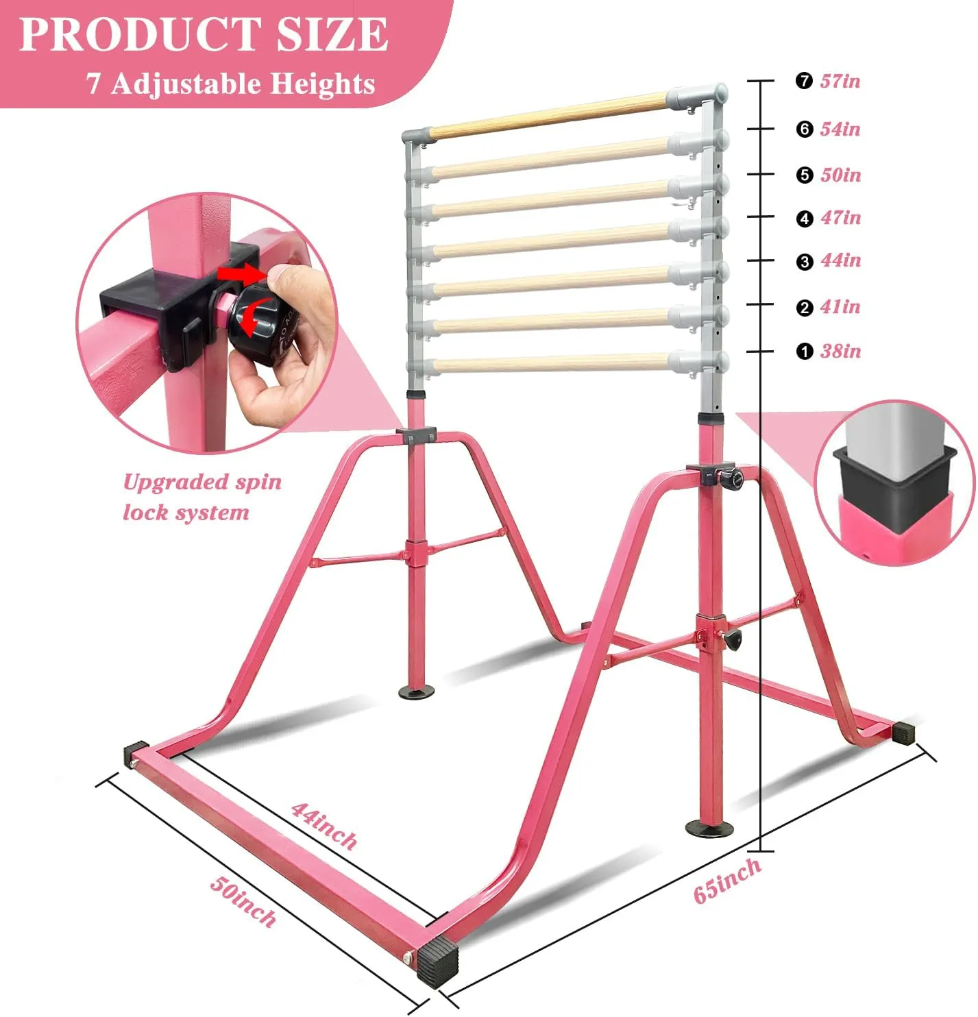 Foldable & Moveable Gymnastics Horizontal Bar with Rings,3’to 5’Adjustable Height Expandable Junior Kip Bar for Home,Indoor Gym Equipment for Kids