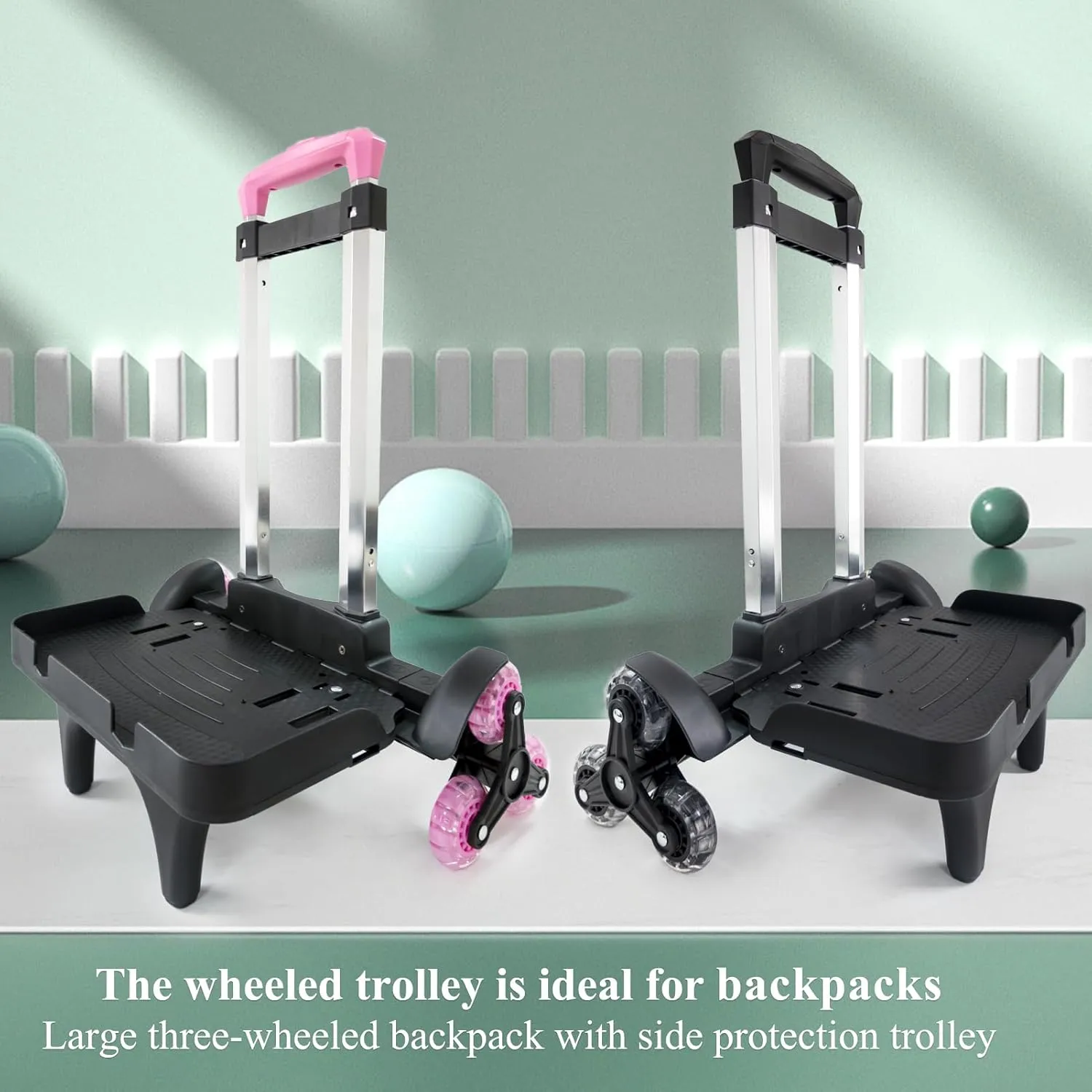 Foldable Backpack Luggage Trolley – 3-Wheel Portable Rolling Cart with Strap & Edge Guard Base, Heavy Duty Aluminum Folding Hand Truck for Travel, Commuting, Utility, and Daily Use