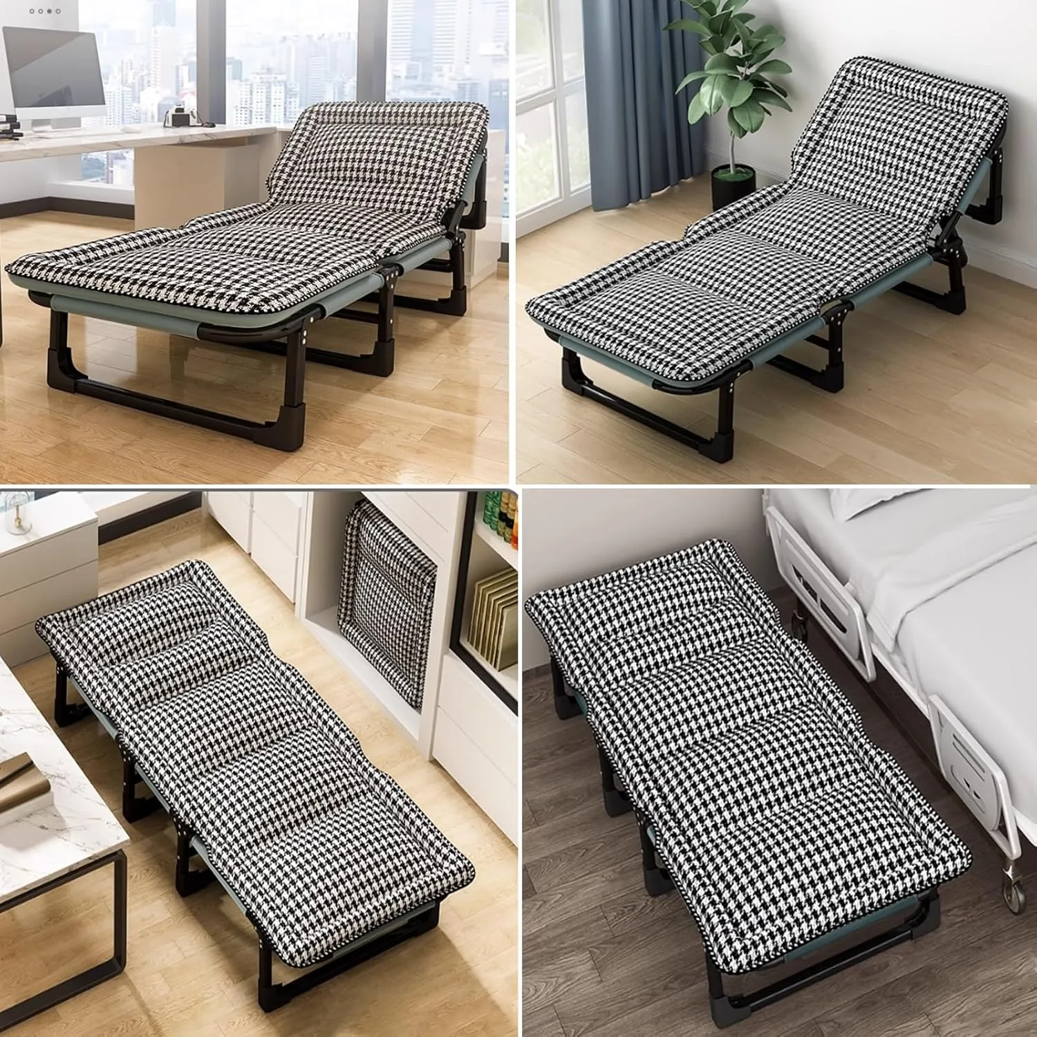 Folding Camping Cot with Mattresses 4-Level Adjustment of Backrest Portable Foldable Bed Provide A Comfortable Rest for Camping, Home, Office, No Installation Required(Gray,175 * 56 * 30cm)