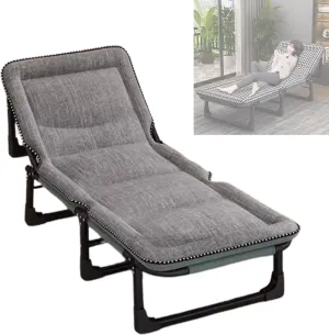 Folding Camping Cot with Mattresses 4-Level Adjustment of Backrest Portable Foldable Bed Provide A Comfortable Rest for Camping, Home, Office, No Installation Required(Gray,175 * 56 * 30cm)