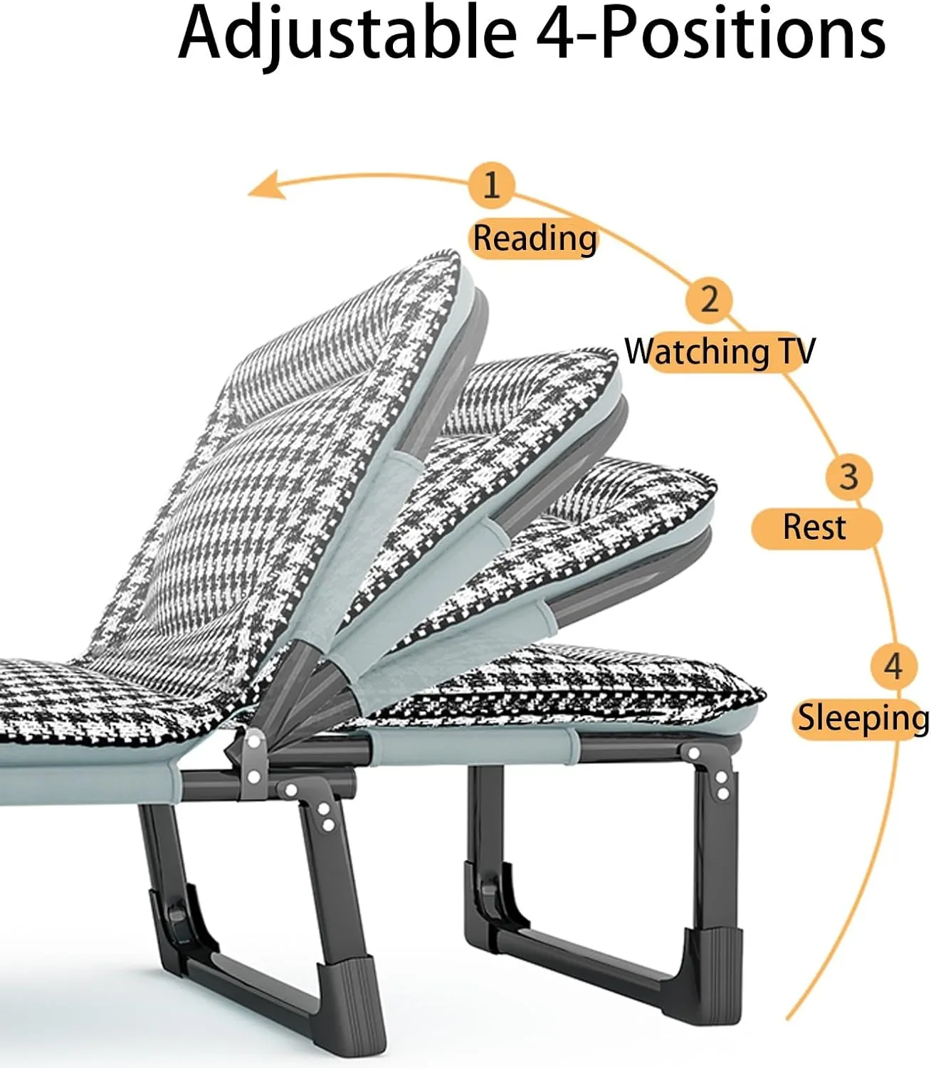 Folding Camping Cot with Mattresses 4-Level Adjustment of Backrest Portable Foldable Bed Provide A Comfortable Rest for Camping, Home, Office, No Installation Required(Gray,175 * 56 * 30cm)