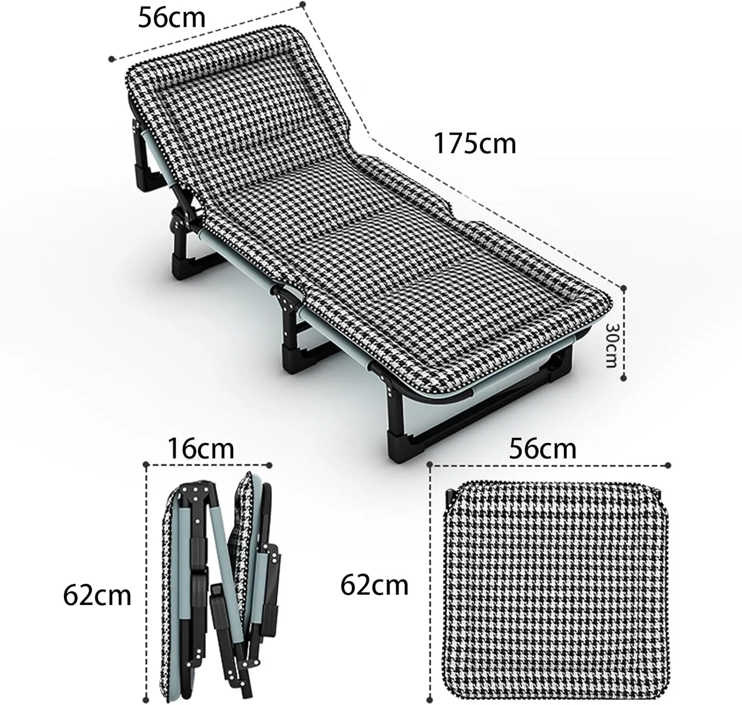 Folding Camping Cot with Mattresses 4-Level Adjustment of Backrest Portable Foldable Bed Provide A Comfortable Rest for Camping, Home, Office, No Installation Required(Gray,175 * 56 * 30cm)