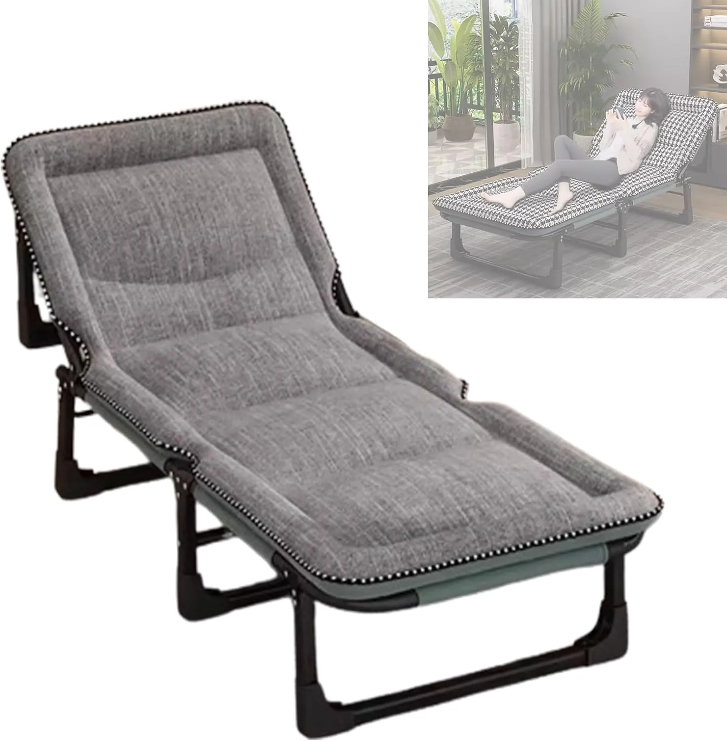 Folding Camping Cot with Mattresses 4-Level Adjustment of Backrest Portable Foldable Bed Provide A Comfortable Rest for Camping, Home, Office, No Installation Required(Gray,175 * 56 * 30cm)