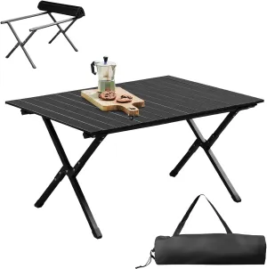 Folding Camping Table - 34" Portable Roll-Up Picnic Table, 220lbs Carbon Steel Outdoor Table for Camping, BBQ, Beach (Black, 86x60cm)