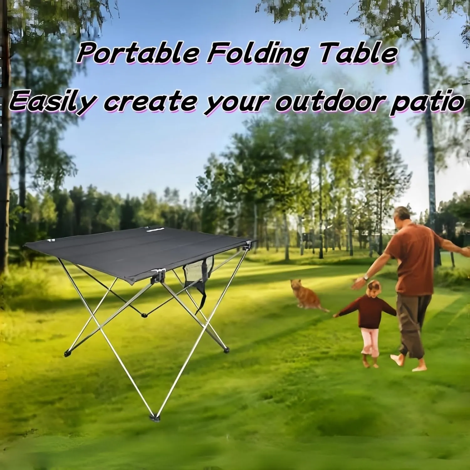 Folding Camping Table with Travel Bag for Camp, Beach, Picnic, Camping Gear, Fabric Folding Table Portable with Hard Top Lightweight, Collapsible, Portable for 4 People(Large(29.5"*21.7"*20.7"))