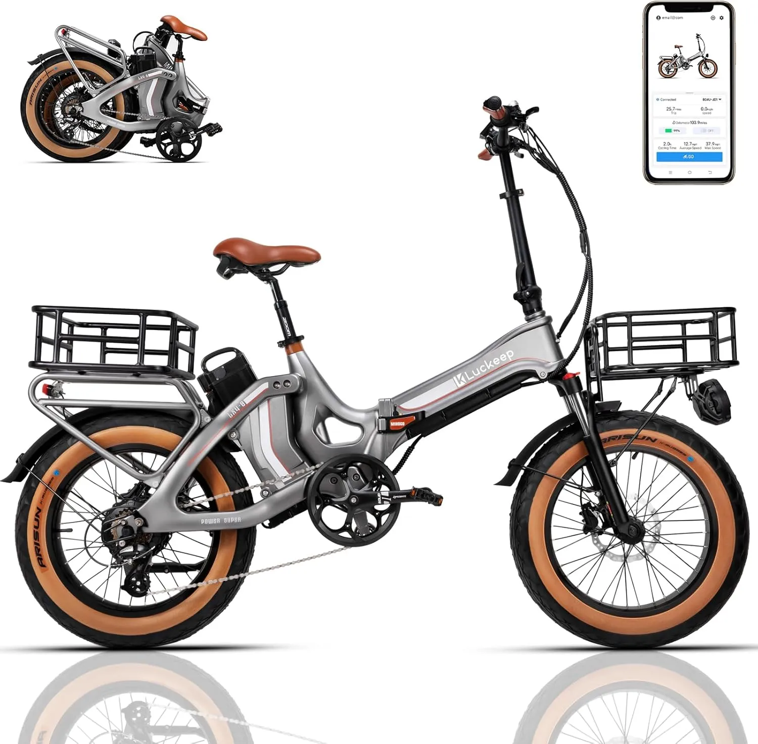 Folding Electric Bike for Adults 1400W Peak, 48V 33AH-2 Batteries 100 Miles 28MPH,20 inch Fat Tire Foldable EBikes with Full Suspension, Hydraulic Brakes APP, UL Commuting E Bike for Men Women