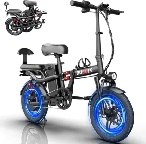 Folding Electric Bike for Adults,Mini Bike 500/750 Motor,28/30MPH,48V 15/20Ah Removable Battery,Up to 25-65Miles, 16" Fat Tire Ebike,Commuter Electric Bicycles for Adults Teens-2 Seater