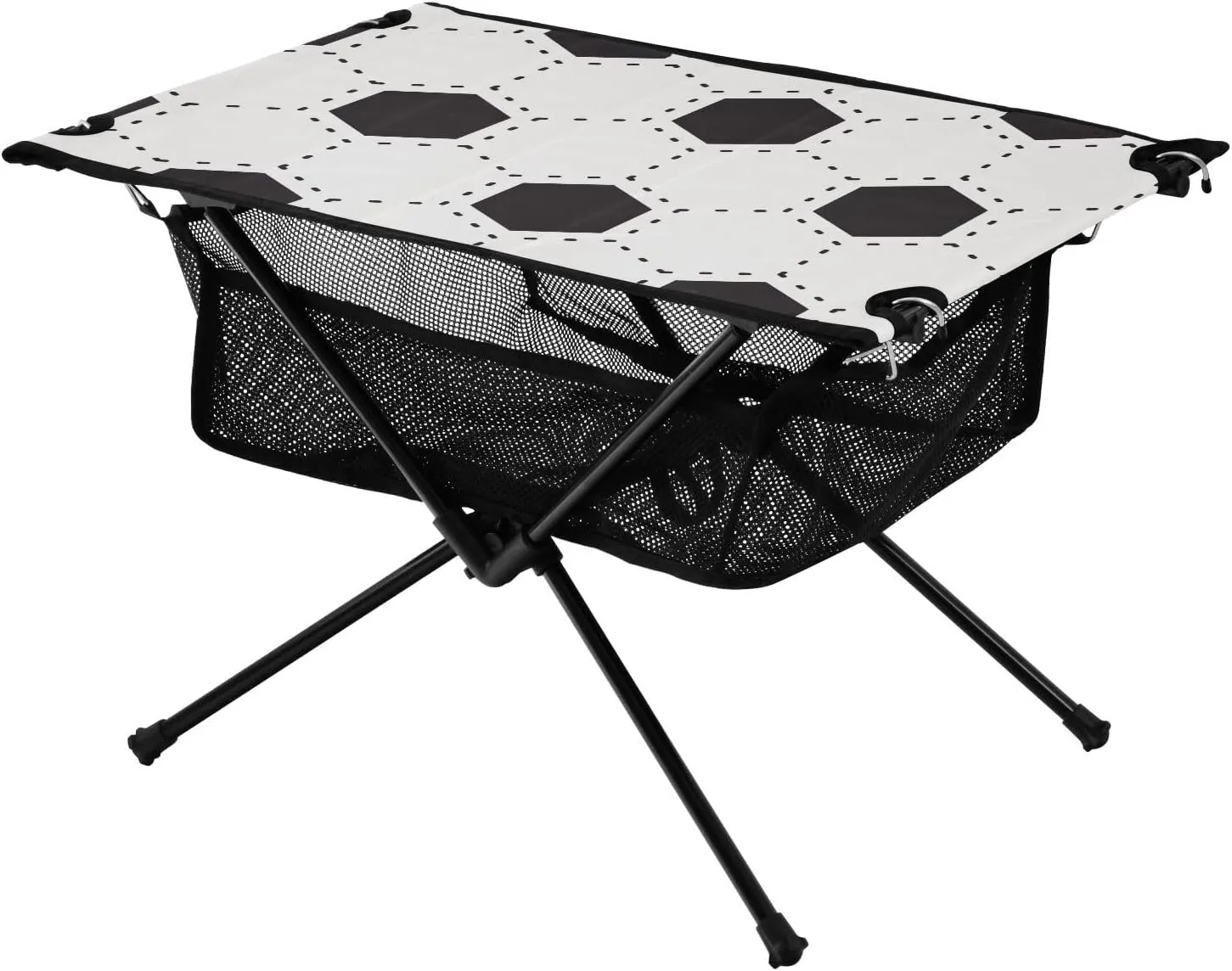 Folding Short Table White and Black Football Soccer Collapsible Portable Beach Table with Carry Bag for Dining Hiking Fishing