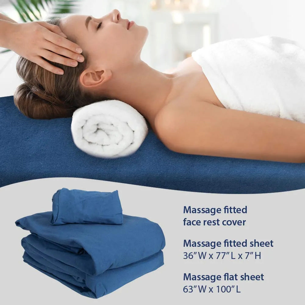 ForPro Premium Flannel 3-Piece Massage Sheet Set, Ocean Blue