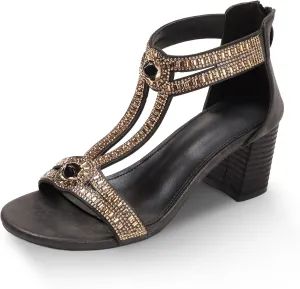 FRALOSHA Women's Chunky Low Heel Pump Sandals Rhinestones Ankle Strap Block Sandal Wedding beach Shoes