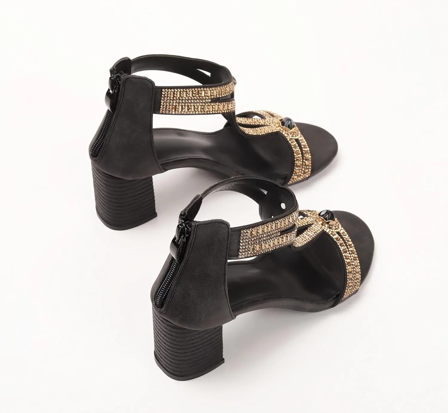 FRALOSHA Women's Chunky Low Heel Pump Sandals Rhinestones Ankle Strap Block Sandal Wedding beach Shoes
