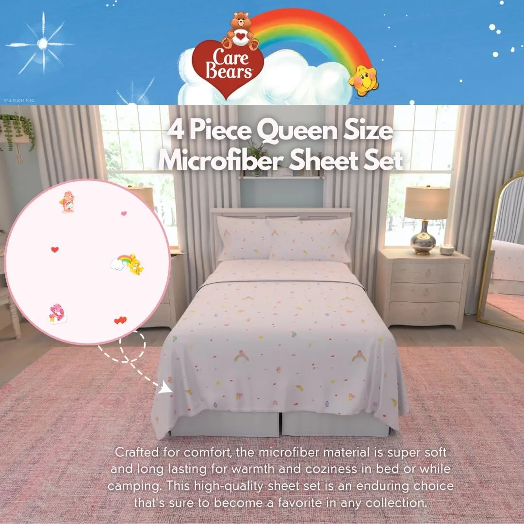 Franco Collectibles Care Bears Bedding Super Soft Cozy Microfiber 4 Piece Queen Sheet Set, (Officially Licensed Product)