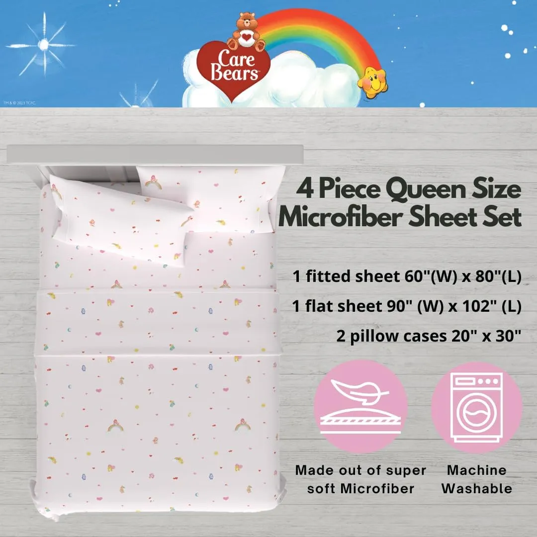 Franco Collectibles Care Bears Bedding Super Soft Cozy Microfiber 4 Piece Queen Sheet Set, (Officially Licensed Product)