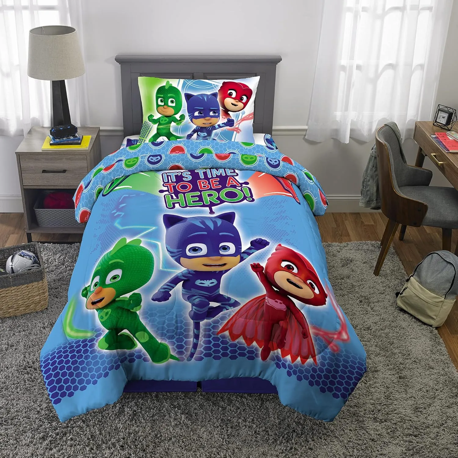 Franco Kids Bedding Super Soft Comforter and Sheet Set, 4 Piece Twin Size, PJ Masks