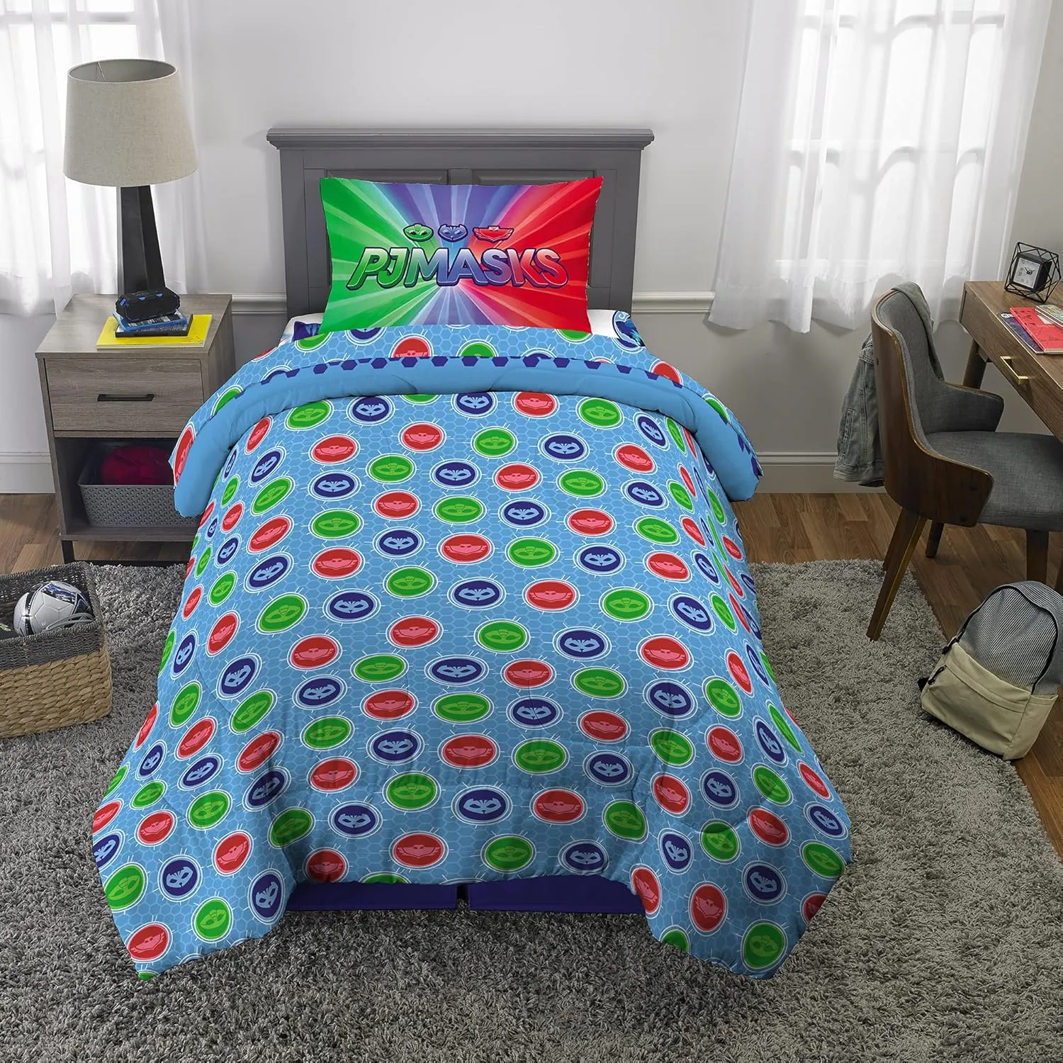 Franco Kids Bedding Super Soft Comforter and Sheet Set, 4 Piece Twin Size, PJ Masks