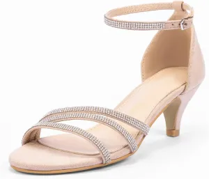 Frank Mully Women's Sparkly Low Kitten Heel Open Toe Sandals Ankle Strap Glitter Bridal Wedding Dress Pump Shoes