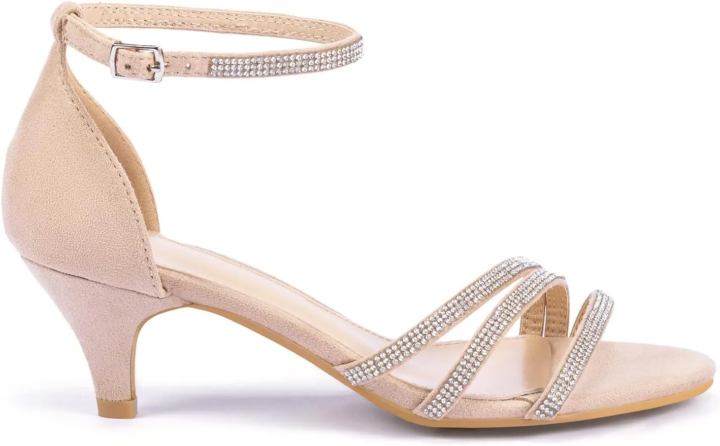 Frank Mully Women's Sparkly Low Kitten Heel Open Toe Sandals Ankle Strap Glitter Bridal Wedding Dress Pump Shoes