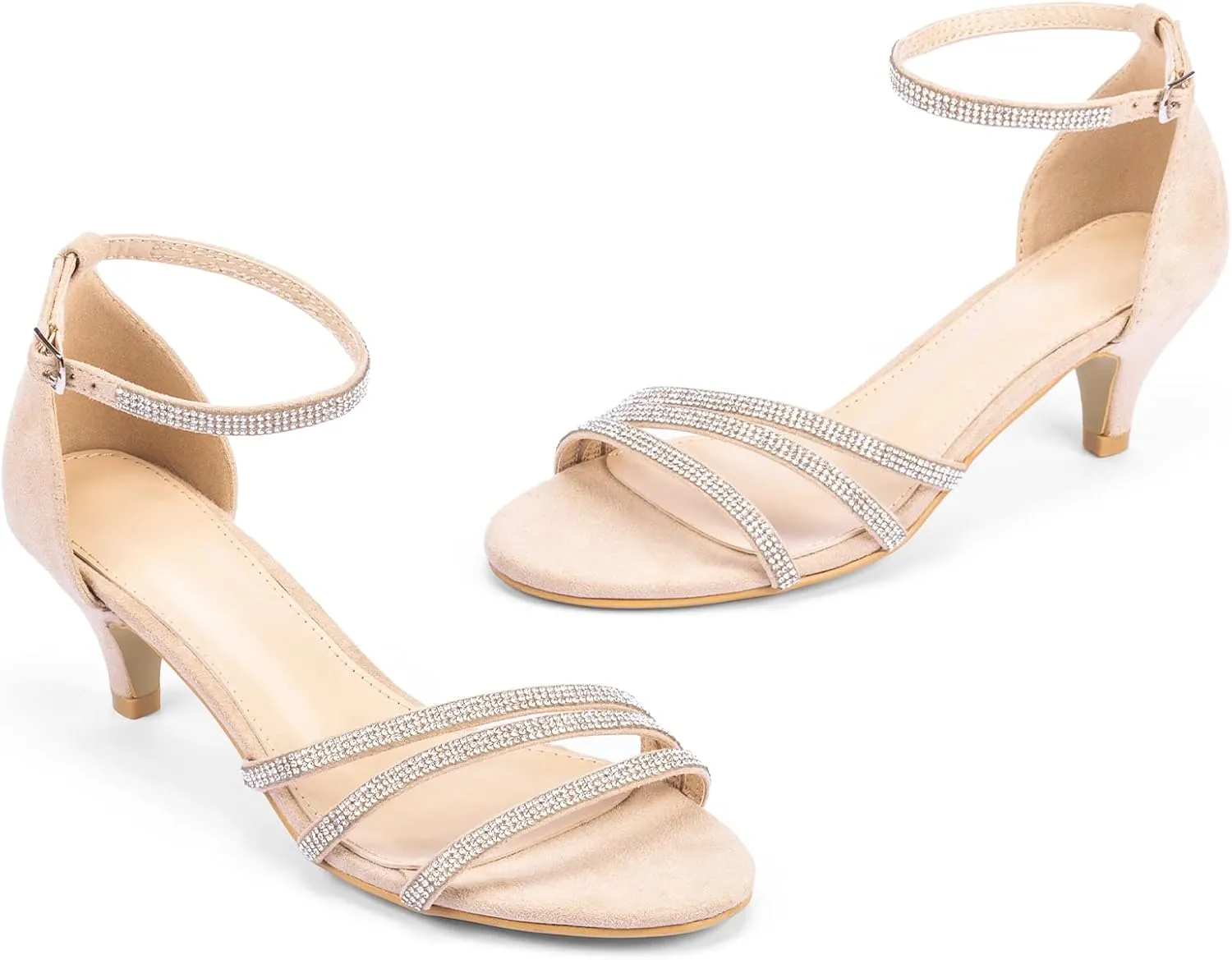 Frank Mully Women's Sparkly Low Kitten Heel Open Toe Sandals Ankle Strap Glitter Bridal Wedding Dress Pump Shoes