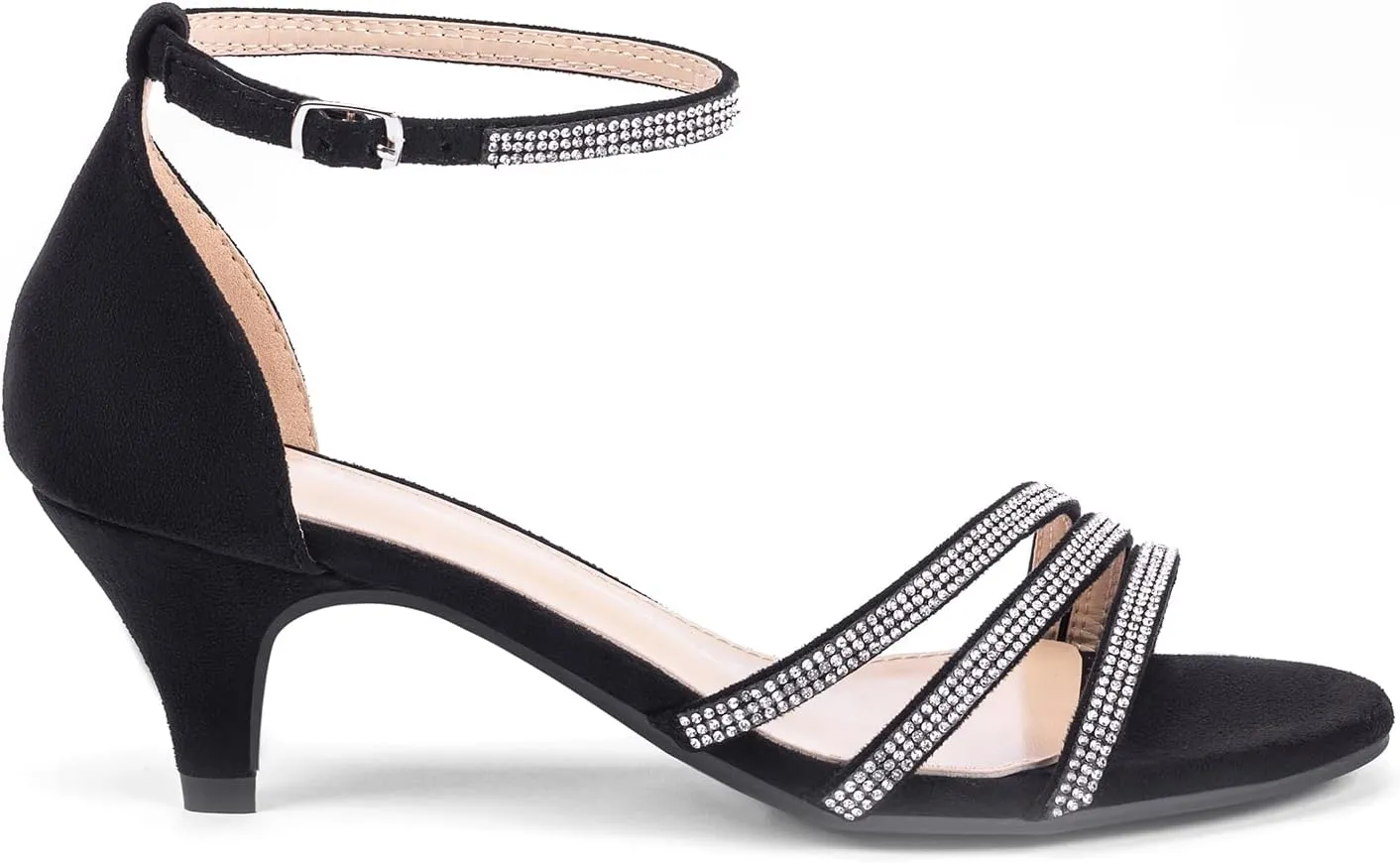 Frank Mully Women's Sparkly Low Kitten Heel Open Toe Sandals Ankle Strap Glitter Bridal Wedding Dress Pump Shoes