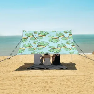 Freehand Drawing Cactus Beach Camping Tent Sun Shelter for Whole Family, Beach Shade Canopy with UPF50  UV Protection,Easy Set Up and Carry,Outdoor Shade for Trips, Fishing, Backyard Fun Picnic