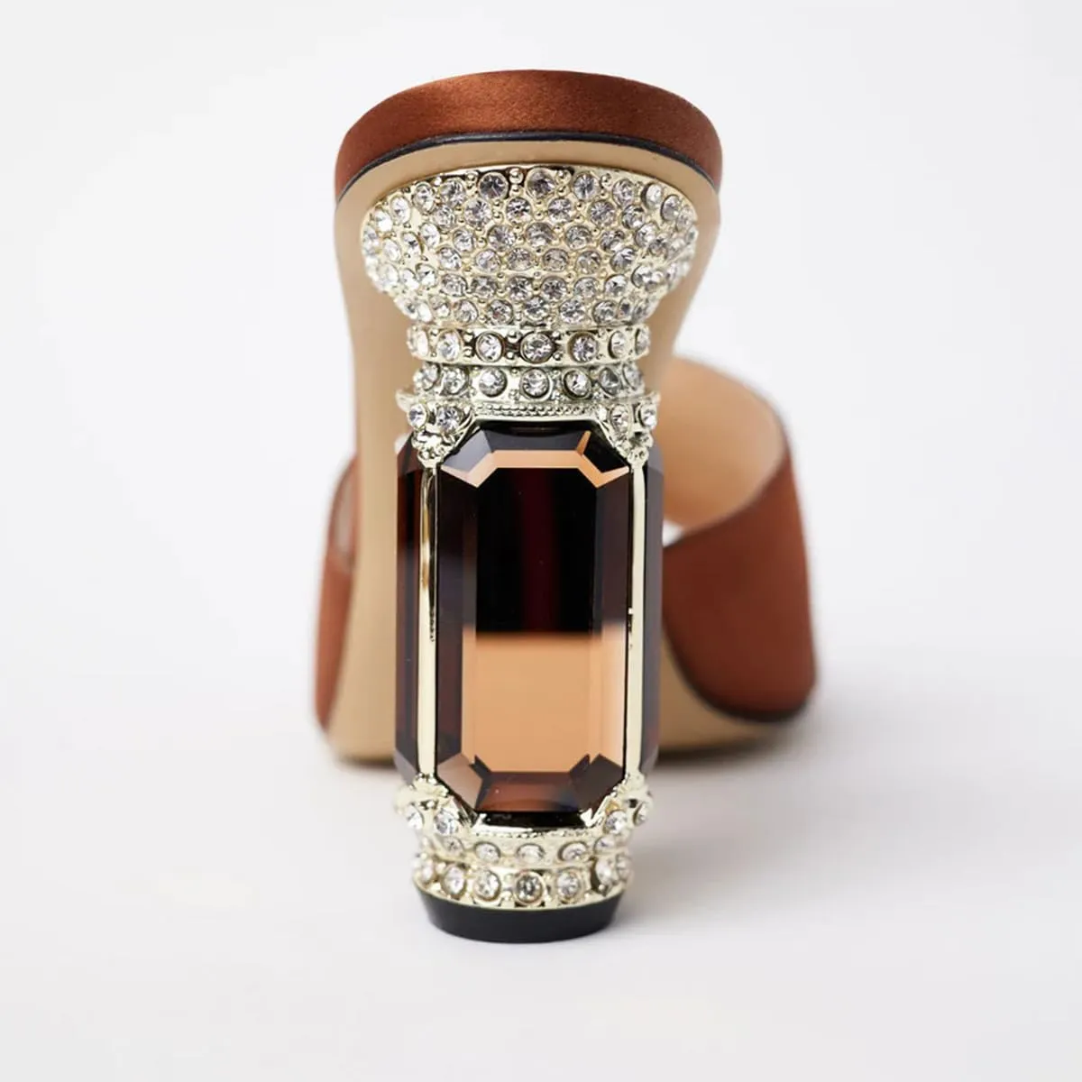 FSJ Women Luxury Square Crystal High Heel Sandals Mule Open Toe Rhinestone Block Heel Slip On Comfort Evening Party Dress Gem Slides Shoes Size 4-16 US